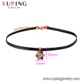 44369 Fashion jewelry colorful flower leather choker with 18k gold for girls